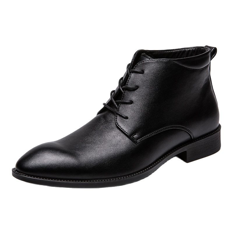 Botines de alta calidad XL para hombre, zapatos de cuero de negocios informales ultraligeros, botas de punta estrecha a la moda con cordones, zapatos formales negros