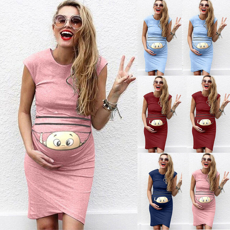 Letnie sukienki Marernity Pregnants kobiety bez rękawów ciąża sukienka ciążowa Cartoon Nusring szaty de maternité