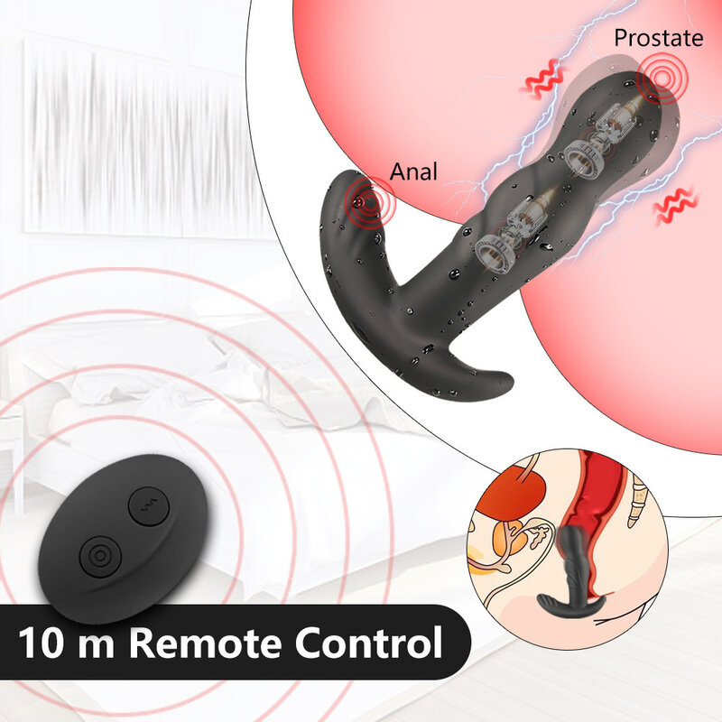 360องศาหมุน Anal Plug Vibrator ซิลิโคนชาย Prostate Massager Butt Plug Anus Vibrating Sex Toy สำหรับชาย G-จุดกระตุ้น