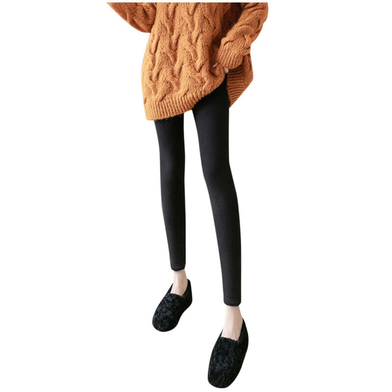 Mulheres leggings inverno grosso veludo carta calças de cintura alta cor sólida manter quente tornozelo comprimento calças elásticas casual legging