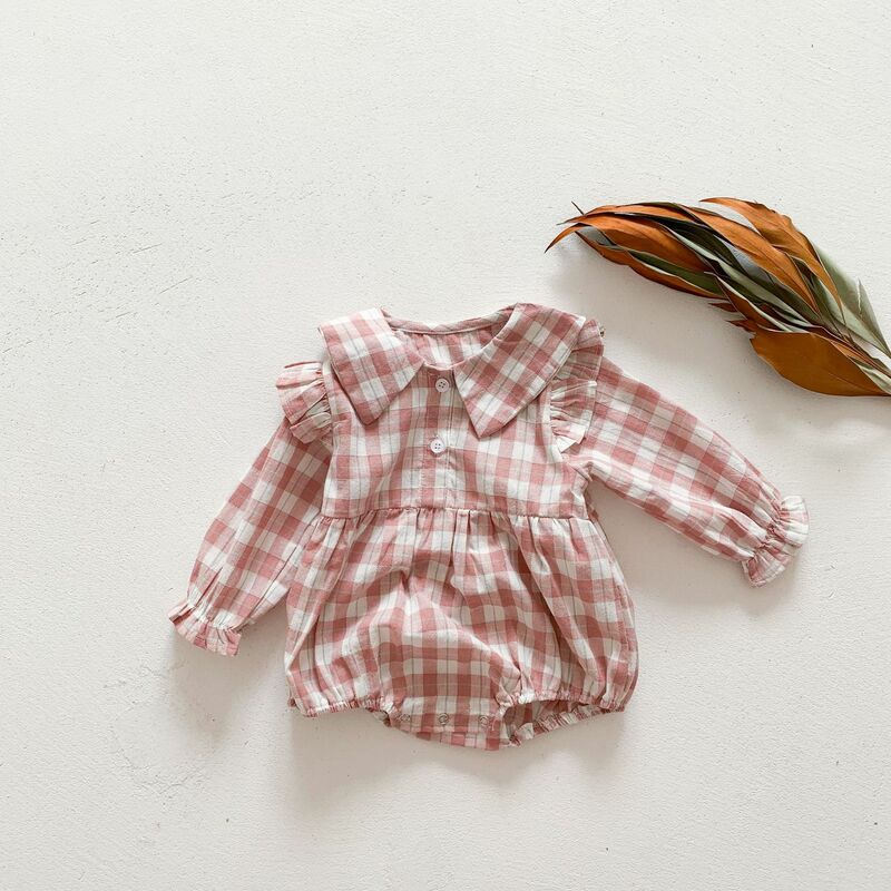 Yg-ropa infantil de una pieza para bebé, de color caqui celosía, manga larga, fina, triangular de dos piezas, 2021