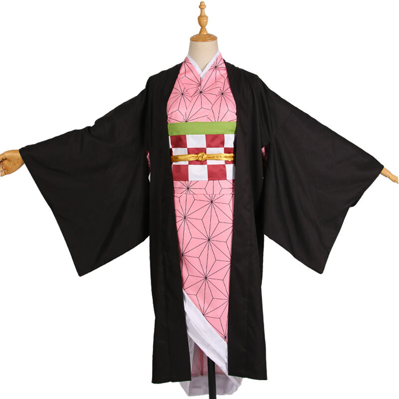 Kostum Cosplay Kimono Jepang Wanita Kimetsu No Yeyang Cosplay Kamado Nezuko Terbaru Dewasa dan Anak-anak