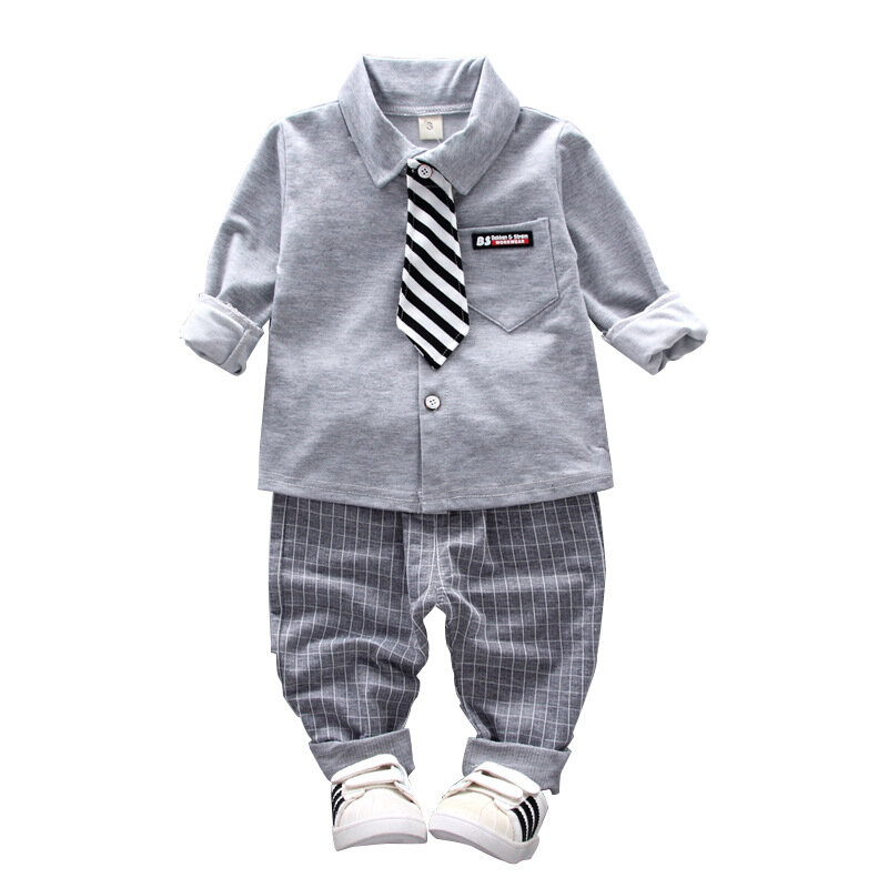 Spring and New Year Children's Clothing Korean Boy Set Children's Long Sleeve Two-piece Bow Tie Shirt Set