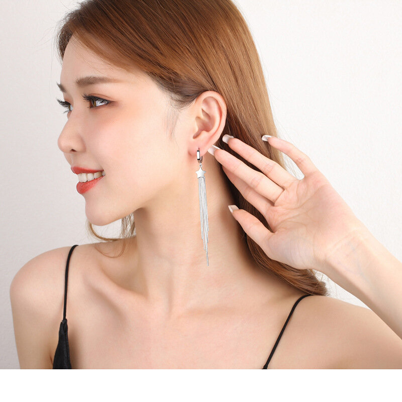Five-pointed star tassel earrings long temperament earrings Korean star earrings ear hooks female trendy new