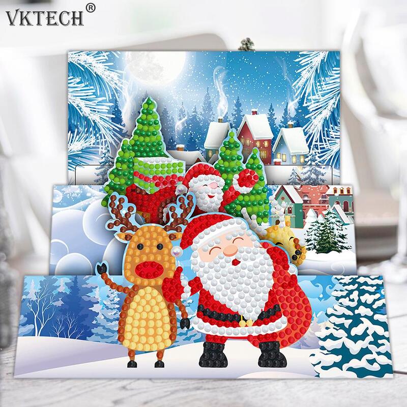 8 pces diy pintura diamante cartão especial-em forma de peça broca mosaico feliz natal bordado kit santa natal cartões postais