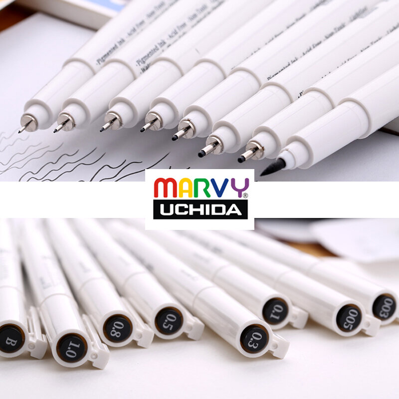 Marvy – ensemble de stylos à aiguille 4600 pour dessin, 003 005 0.1 0.2 0.3 0.4 0.5 0.6 0.7 0.8 1.0, brosse, Art, bande dessinée, peinture, croquis