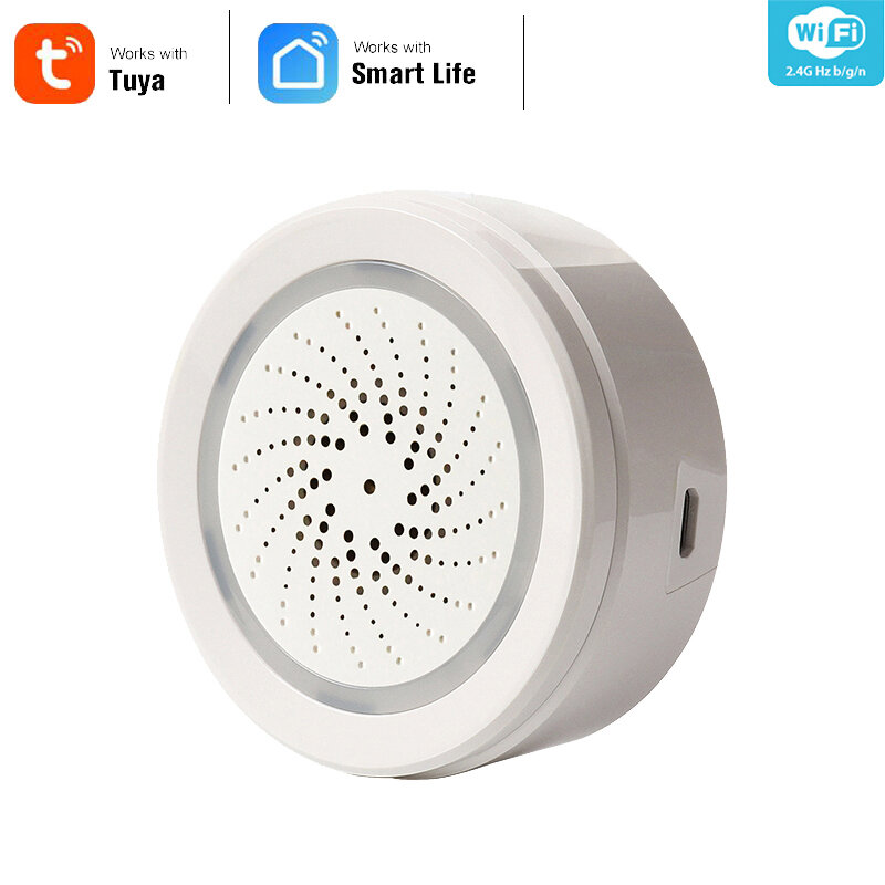 Haozee 3 In 1 Wifi Sirene Alarm Koppeling Met Temperatuur Vochtigheid Sensor Tuya Smart Leven Alexa Google Thuis