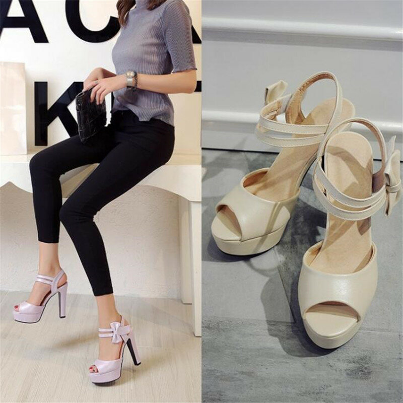 Sandals female summer 2017 new high-heeled fish mouth shoes bow sexy rough with waterproof platform Roman women's shoes