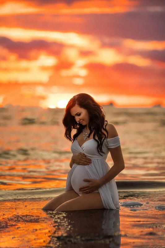 เซ็กซี่ Maternity ชุดสำหรับถ่ายภาพชีฟองการถ่ายภาพการถ่ายภาพ Prop Maxi ชุดเดรสสำหรับหญิงตั้งครรภ์เสื้...