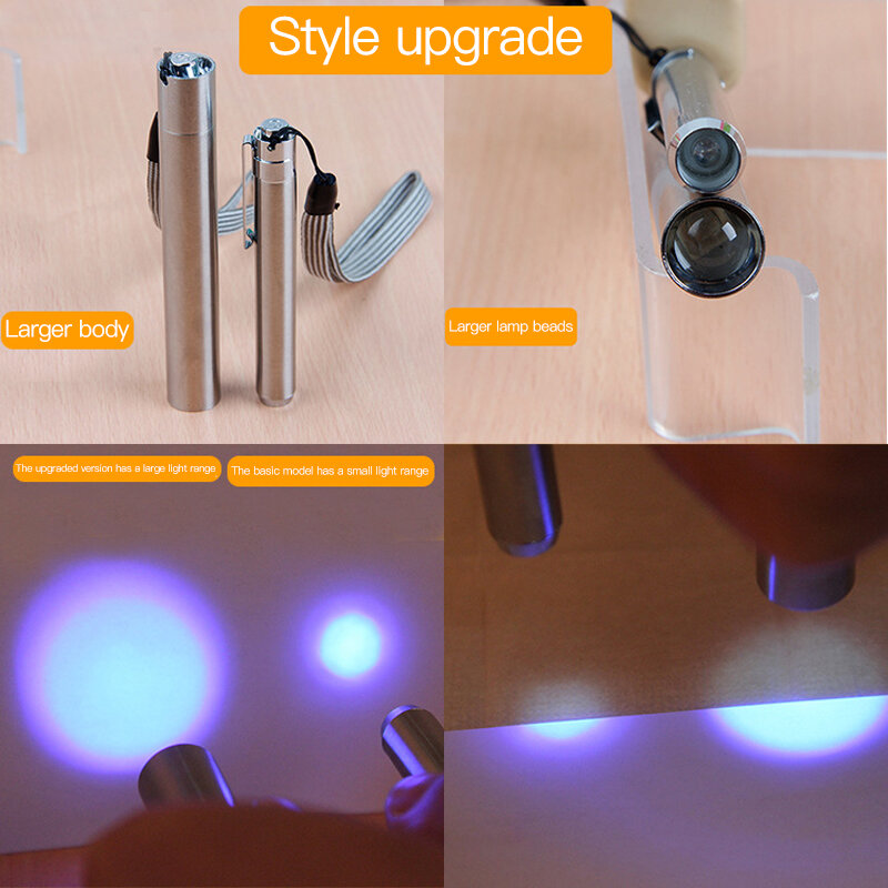 Stainless Steel Mini Pocket Lamp Led 365/395 Flashlight Torch Violet Light AAA Battery for Marker Checker Detection