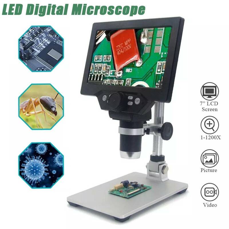 오리지널 MUSTOOL G1200 디지털 현미경 전자 12MP 7 인치 LCD 디스플레이 1-1200X 연속 배율 확대, 툴 도구 연구실 랩 실험