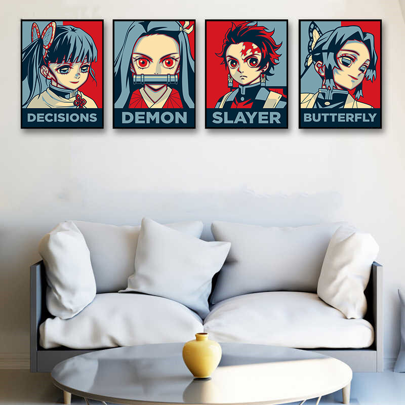 Japonês anime demônio slayer cartaz imagem arte decoração da sua casa hd qualidade pintura da lona quarto sala de estar crianças sofá parede decoração