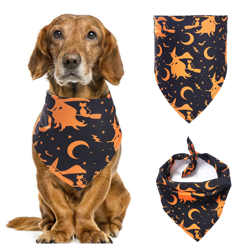 Pañuelos de 2 piezas para perro, conjunto de bufanda triangular para Halloween, decoración para mascotas, accesorios para gatos y perros