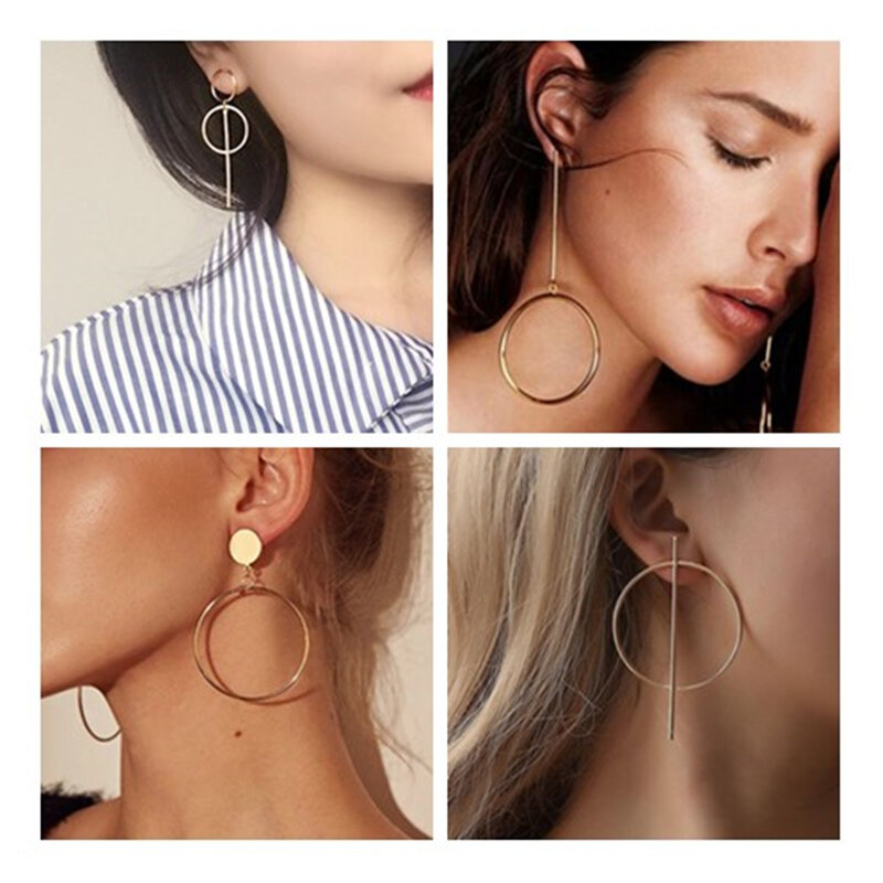 Boucles d'oreilles en métal doré et long cercle pour femme, bijoux géométriques, à la mode, déclaration, pendentif, accessoire, nouveauté 2020