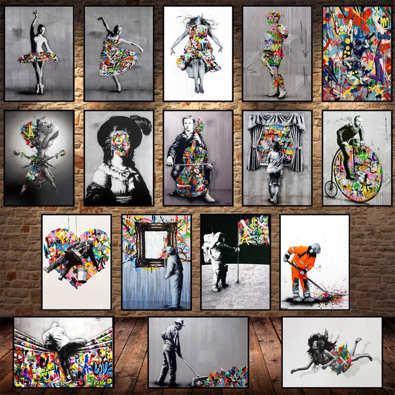 낙서 예술 Banksy 포스터 발레 댄서 추상 컬러 캔버스 회화 거실 연구 복도 홈 인테리어 벽화