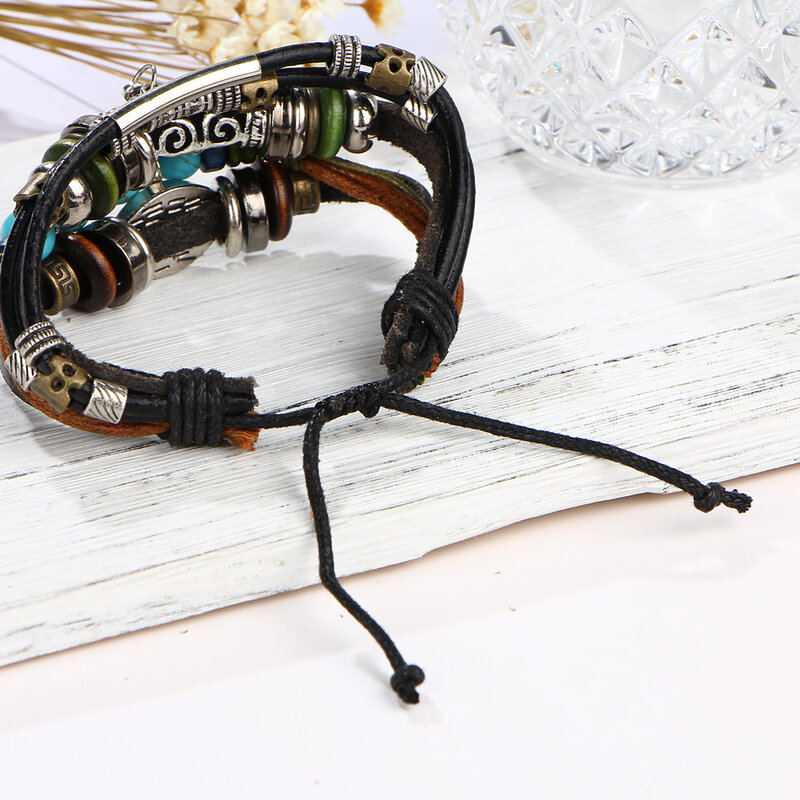 Bracelet en cuir de pierre tibétaine, style BOHO, à plusieurs couches, breloques d'oeil de poisson, perles, Vintage Punk