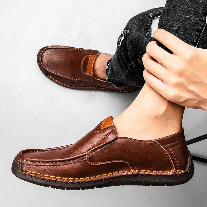 Мужские повседневные туфли ручной работы, удобные мокасины на шнуровке, дышащие лоферы, кроссовки, большой размер 48