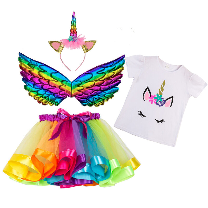 Kids Haloween Christmas Anime Cosplay Costumes for Girl Rainbow Unicorn Costume for Children