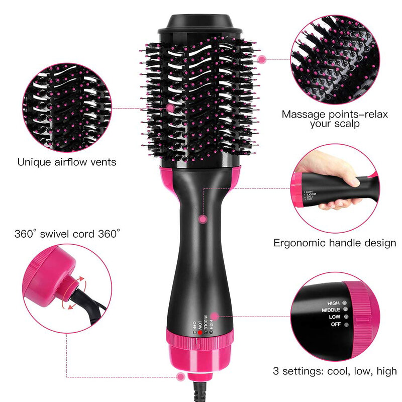 Professional Lady Hair Dryer Volumizer Electric Blow Dryer Hot Air Brush Hair Straightener Curler Comb Hair Dryer And Styler