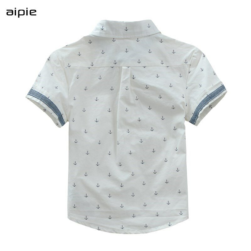 Camisas infantis de verão 100%, camisa com estampa de âncora, algodão, manga curta, camisa para meninos de 3-14 anos