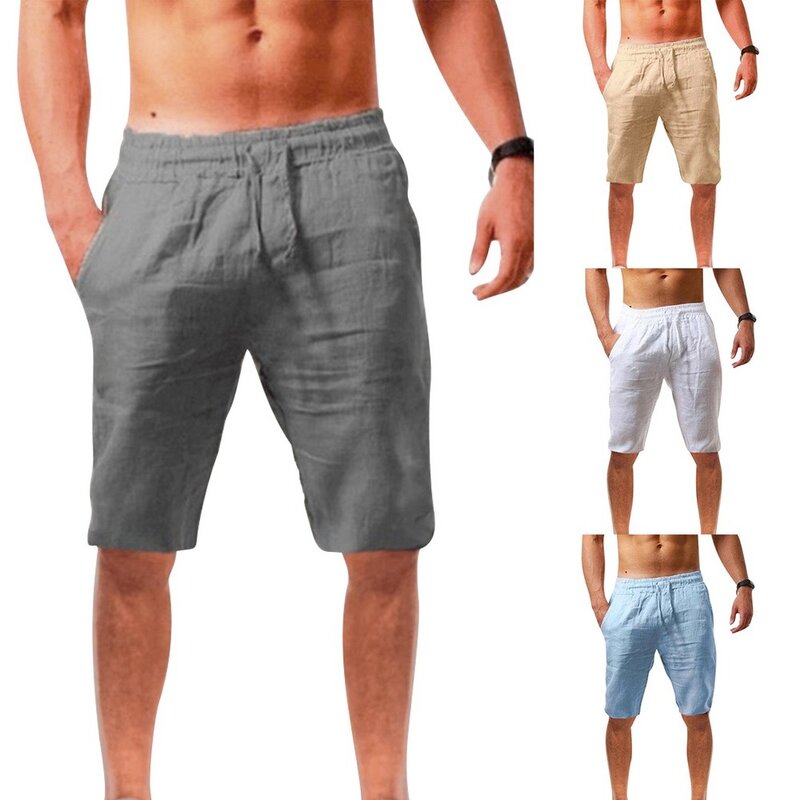 2021 verão novo estilo masculino casual cor sólida esportes algodão e linho confortável moda shorts calças de jogging