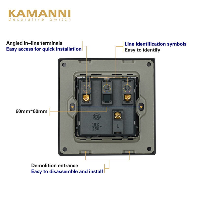Kamani-مفتاح حائط بمقبس ، 220 فولت ، سبائك الألومنيوم AC ، ثلاثة إطارات ، DIY