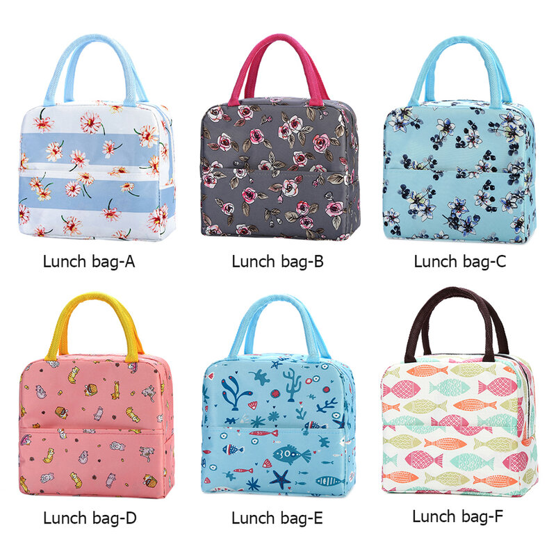 Portable Lunch Bag Oxford Waterproof Thermal Insulated Cooler Handbag Bento Tote Portable Insulated Canvas Lunch Bag