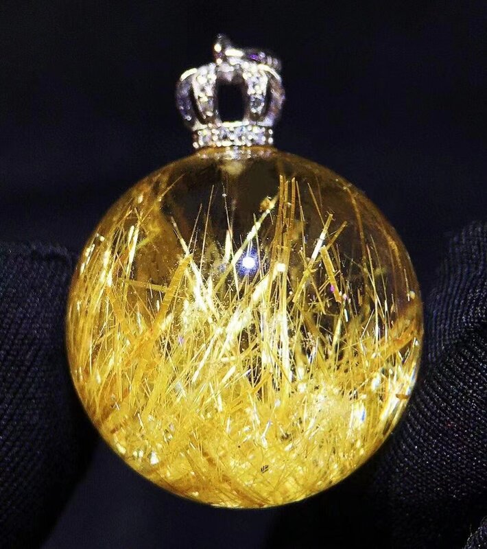 Naturalne złote Rutilated kwarcowy okrągły kula wisiorek 21mm bogaty kryształ Rutilated biżuteria kobiety mężczyźni brazylia AAAAAA