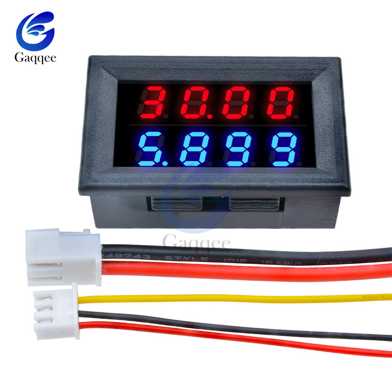 Voltmètre cc numérique ampèremètre 4 bits 5 fils cc 200V 10A tension courant ampèremètre panneau alimentation rouge bleu LED double affichage