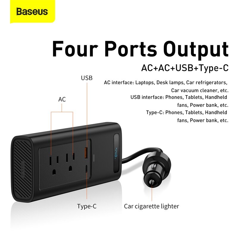 Baseus-Inversor de corriente de coche DC12V a AC 110V, Inversión automática portátil, adaptador de corriente de carga rápida, para cargador Convertidor para coche