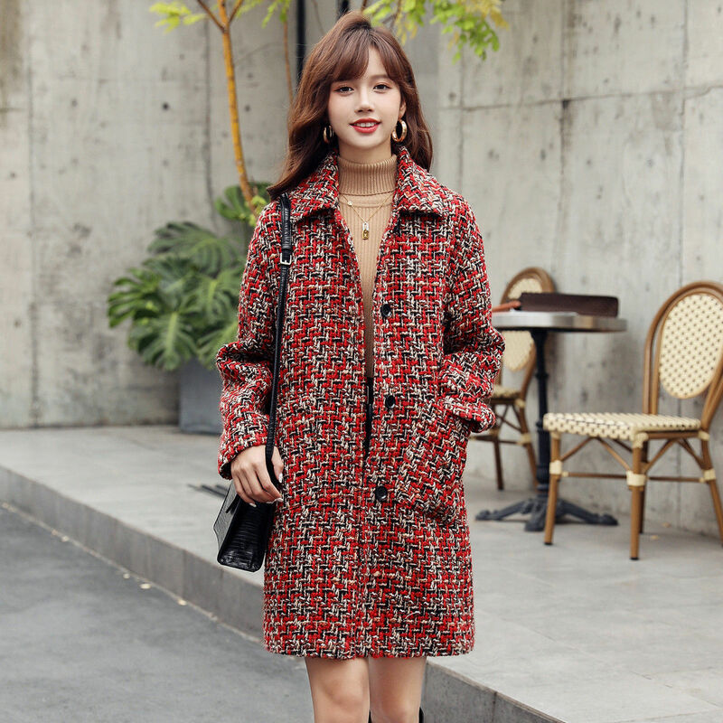 2021 neue Herbst Winter Koreanische Mantel Frauen Vintage Woll Lose Mäntel Weibliche Einreiher drehen-unten Kragen Mantel L728