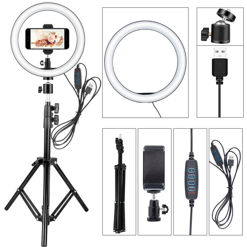 LED Selfie Ring Light 12W Photo Studio Photography Photo Fill Ring Lamp with Tripod for Yutube Live Video Makeup Novelty
