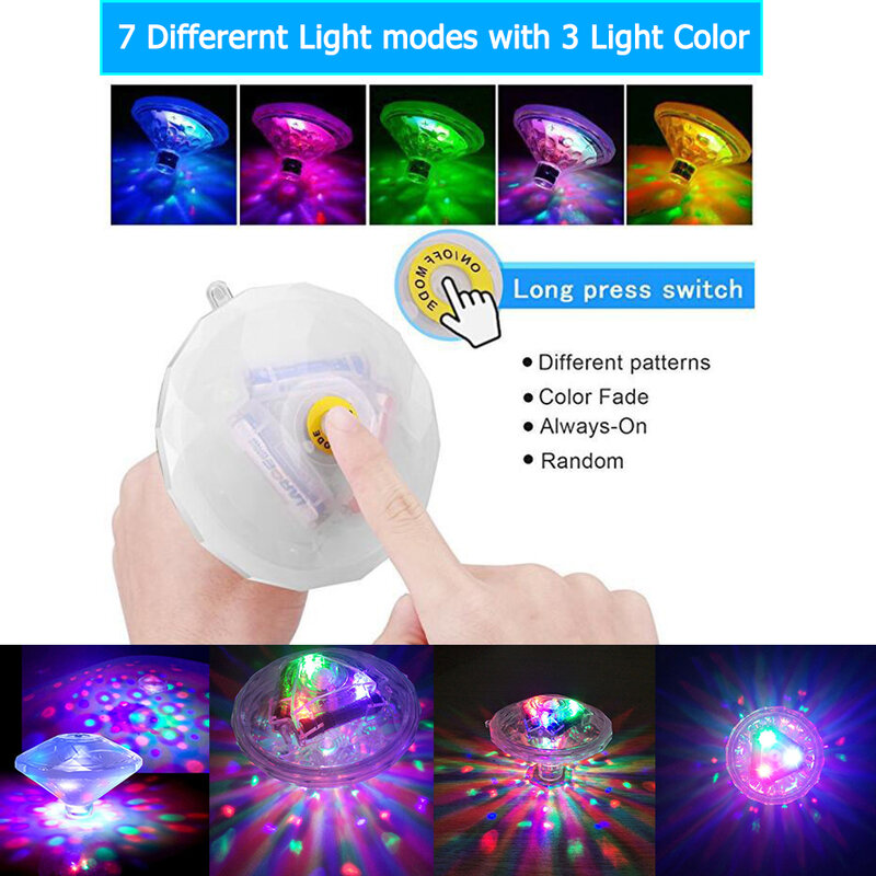 Luz LED subacuática, 7 modos, impermeable, cambia de Color, brillante, flotante, para baño, proyector de Flash, lámpara para piscina, D35