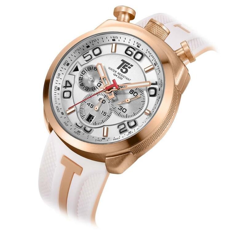 Montre de luxe à Quartz pour hommes, chronographe T5, bracelet en caoutchouc, or, noir, cadeau, étanche, Sport