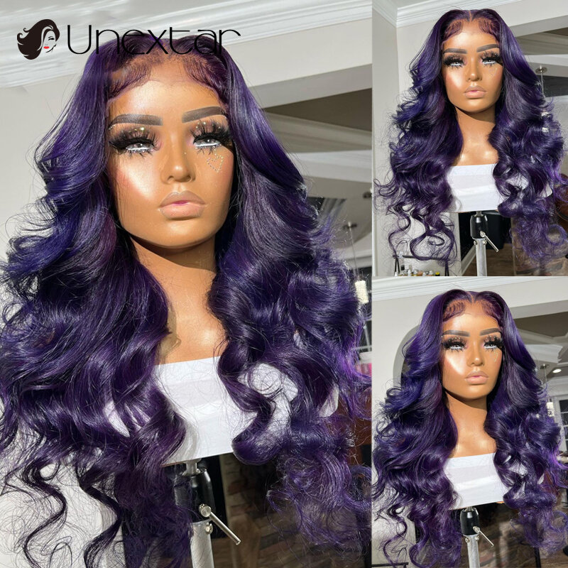 Purple 13x4 Front Lace Real Human Wig Women's Natural Color Wig 4x4 Lace Closed Wave Real Human Hair Lace Front Wig Party Wig