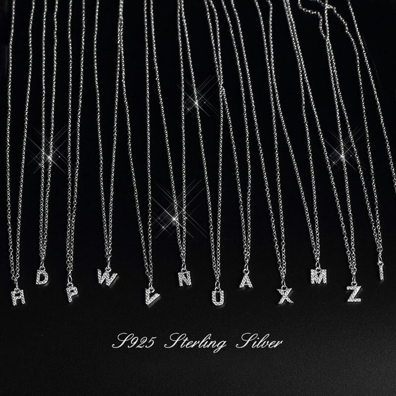 Cor prata minúsculo A-Z 26 letras do alfabeto nome inicial pingente de colar com zircão brilhante completo para as meninas melhor S-N364 do presente