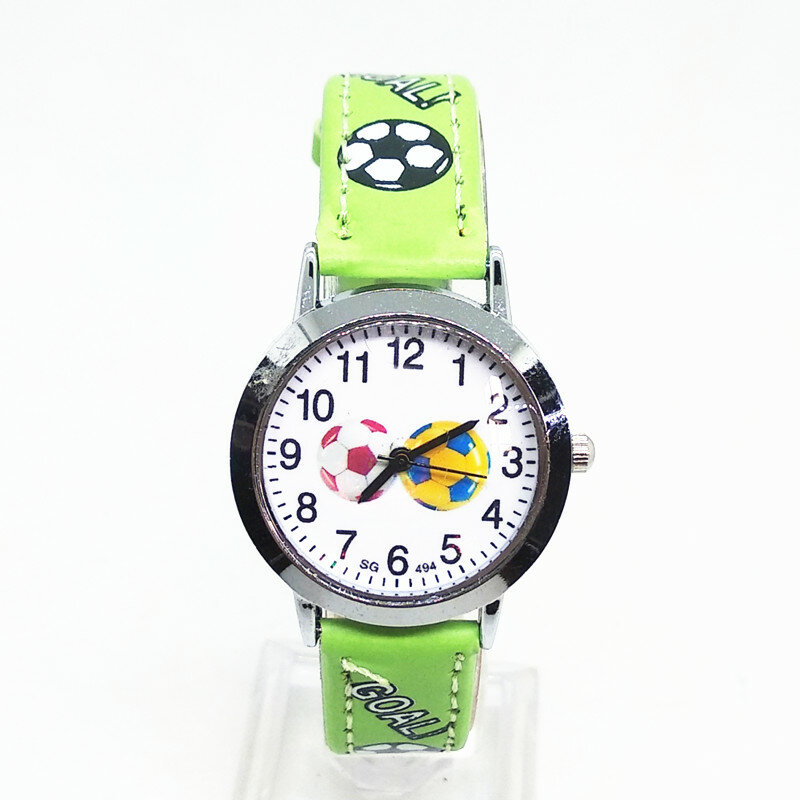 Relógio de futebol esportivo, relógio com pulseira de couro de silicone para estudantes, meninos e meninas, presente de aniversário de bebê, 2 estilos de desenho animado