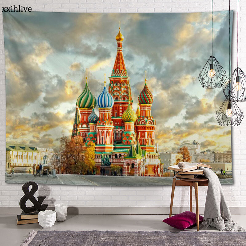 Гобелен под заказ с изображением московской архитектуры, большие настенные гобелены в стиле хиппи, настенное украшение в богемном стиле, ук...