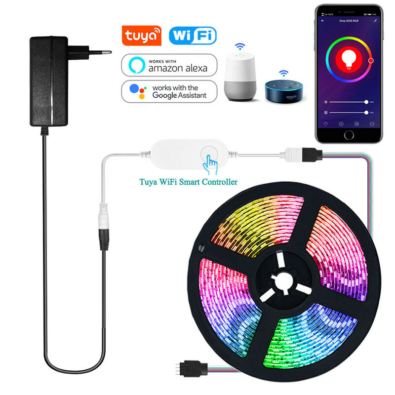 Смарт-WI-FI прокладки СИД светильник работать с Alexa Google Assistant голосовое Управление RGB светодиодный светильник s полосы 12V 5050 60 светодиодов/m Цвет...