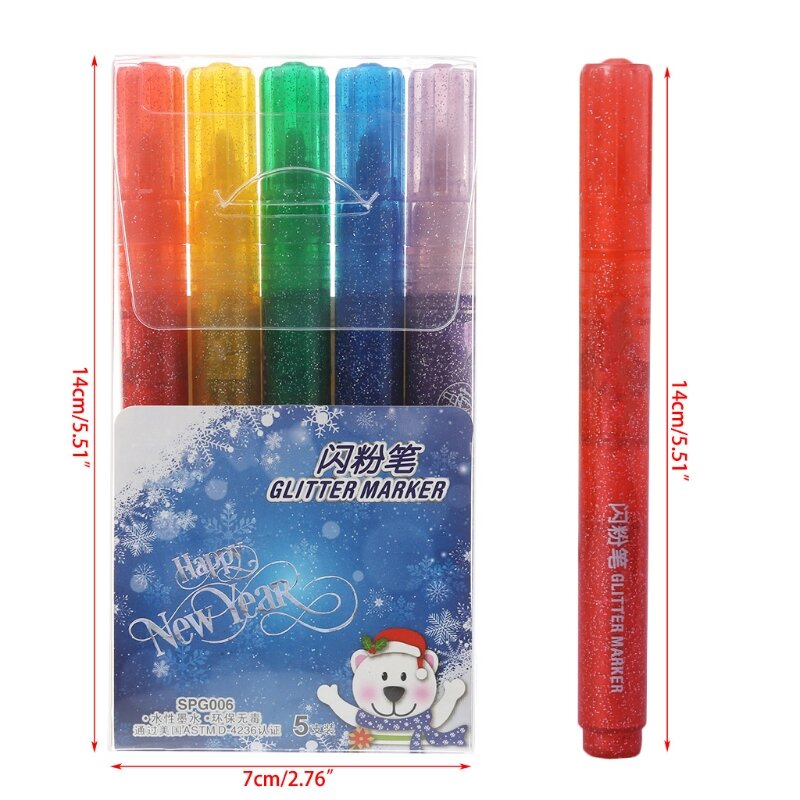 5Pcs Magic Glitter Marker ปากกาประกายสดใสสีวาดภาพวาดเครื่องเขียน Drop Shipping