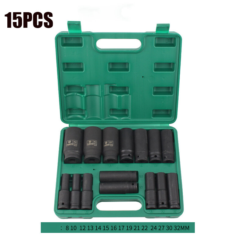 10/15/20PCS Impact Socket Set 78MM  Drive Strong and Heavy Duty Socket Set for Pneumatic Wrench Hand Tool  with Storage Box
