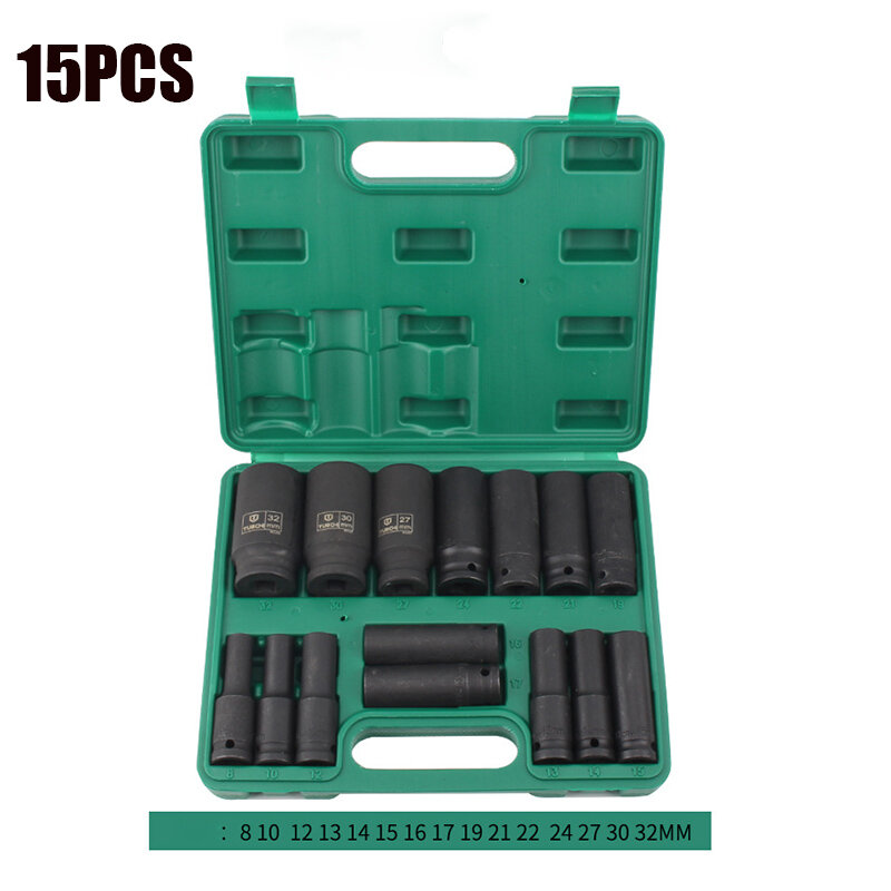 10/15/20Pcs Impact Socket Set 78Mm Drive Sterke En Zware Socket Set Voor Pneumatische wrench Handje Met Opbergdoos