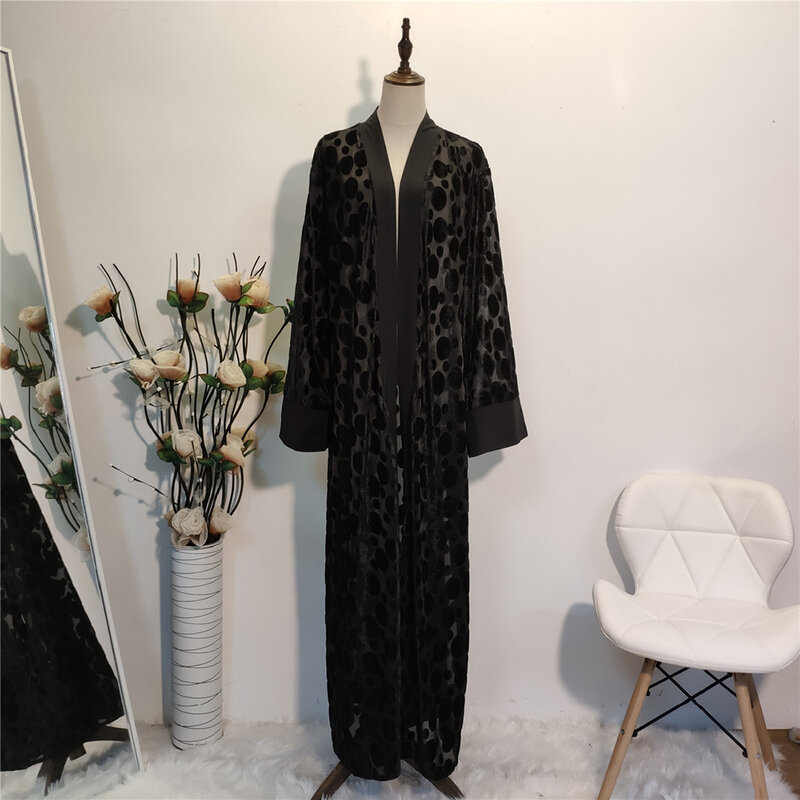 Black Eid Mubarak Kaftan Dubai Abaya Turkey Kimono Cardigan Hijab Muslim Dress Islamic Clothing Abayas For Women Robe Femme Ete