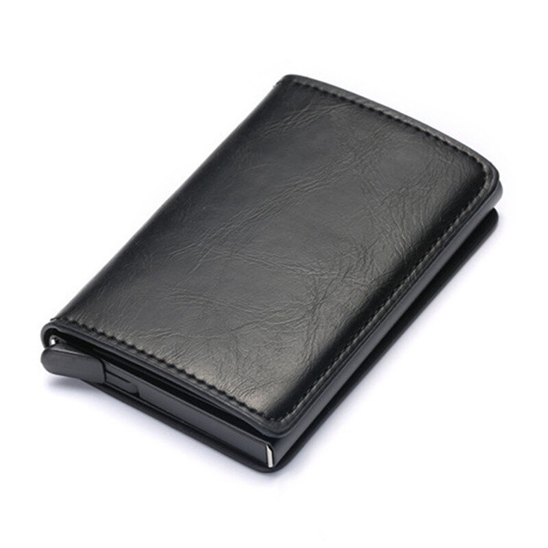 2021 Credit Card Holder Wallet Men Women RFID Aluminium Box Vintage Crazy Horse PU Leather Bank Cardholder Case