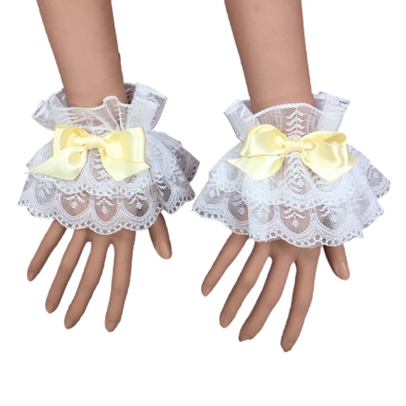 Kobiety Lolita rękaw na rękę mankiety na nadgarstki koronki z falbankami Bowknot Maid Cosplay bransoletka nadgarstek na ślub bal kostium imprezowy