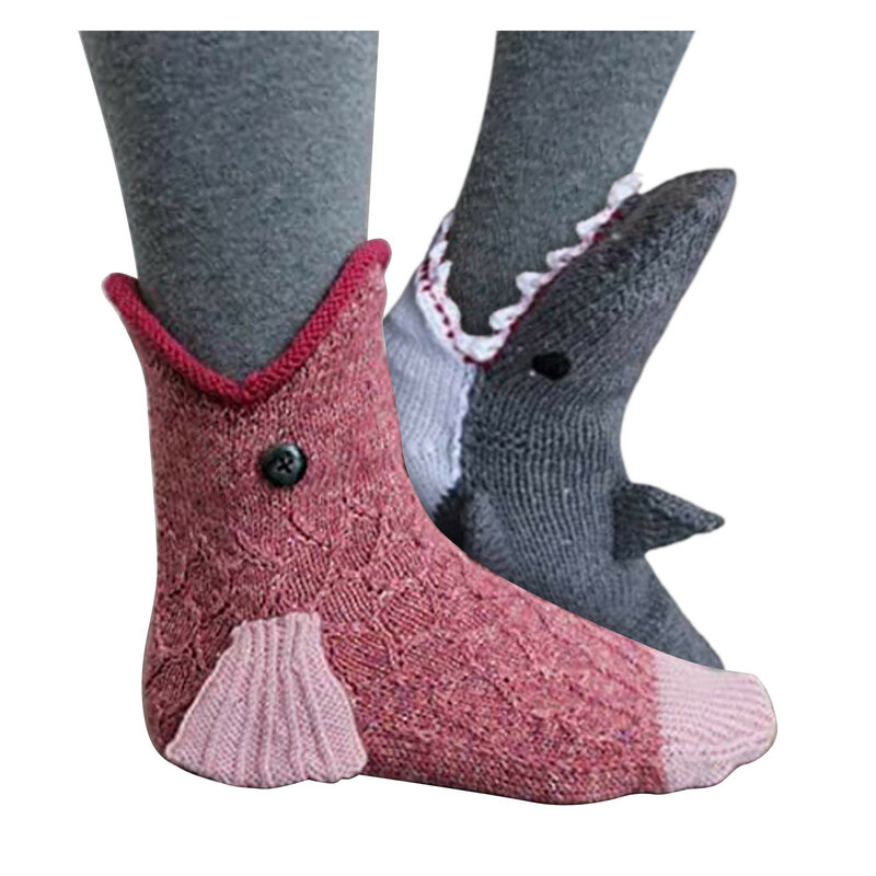 Lustige Neuheit Socken Winter Warm Halten Gestrickte Manschette Socken Crocodile Shark Beißen Hausschuhe Socken Tier Muster Weihnachten Geschenke L * 5