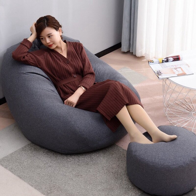 2021 NEW Large Small Lazy Sofas Cover Chairs Without Filler Linen Cloth Lounger Seat Bean Bag Pouf Puff Couch Tatami Living Room