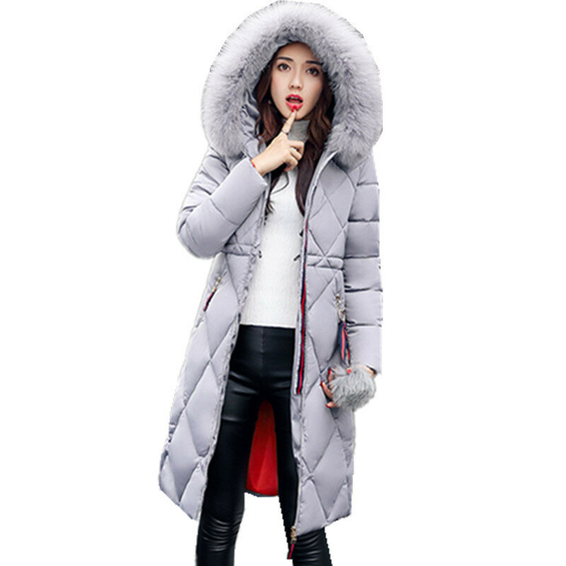 5XL Mantel Panjang Musim Dingin Wanita Atasan Hangat Ukuran Plus 2019 Jaket Katun Tebal Leher Bulu Kasual Jaket Mantel Korea