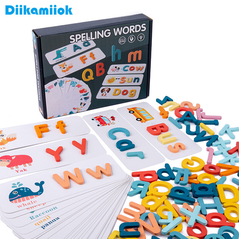 Novo crianças de madeira ortografia palavra jogo de quebra-cabeça brinquedo educativo para crianças inglês alfabeto cartões carta aprendizagem brinquedos blocos madeira