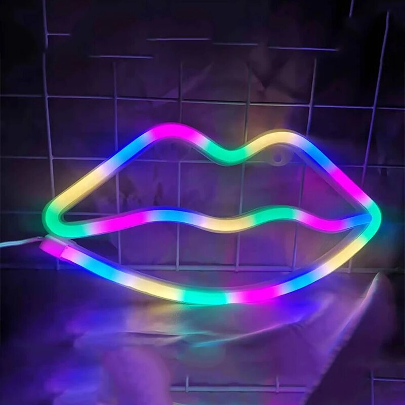 Lip Neon Sign แบตเตอรี่และ Usb Dual Powered Led Neon Light งานแต่งงานหน้าแรกตกแต่งผนังตกแต่งโคมไฟ